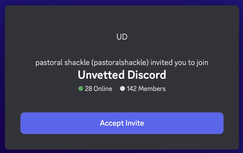 Discord invite, logged in