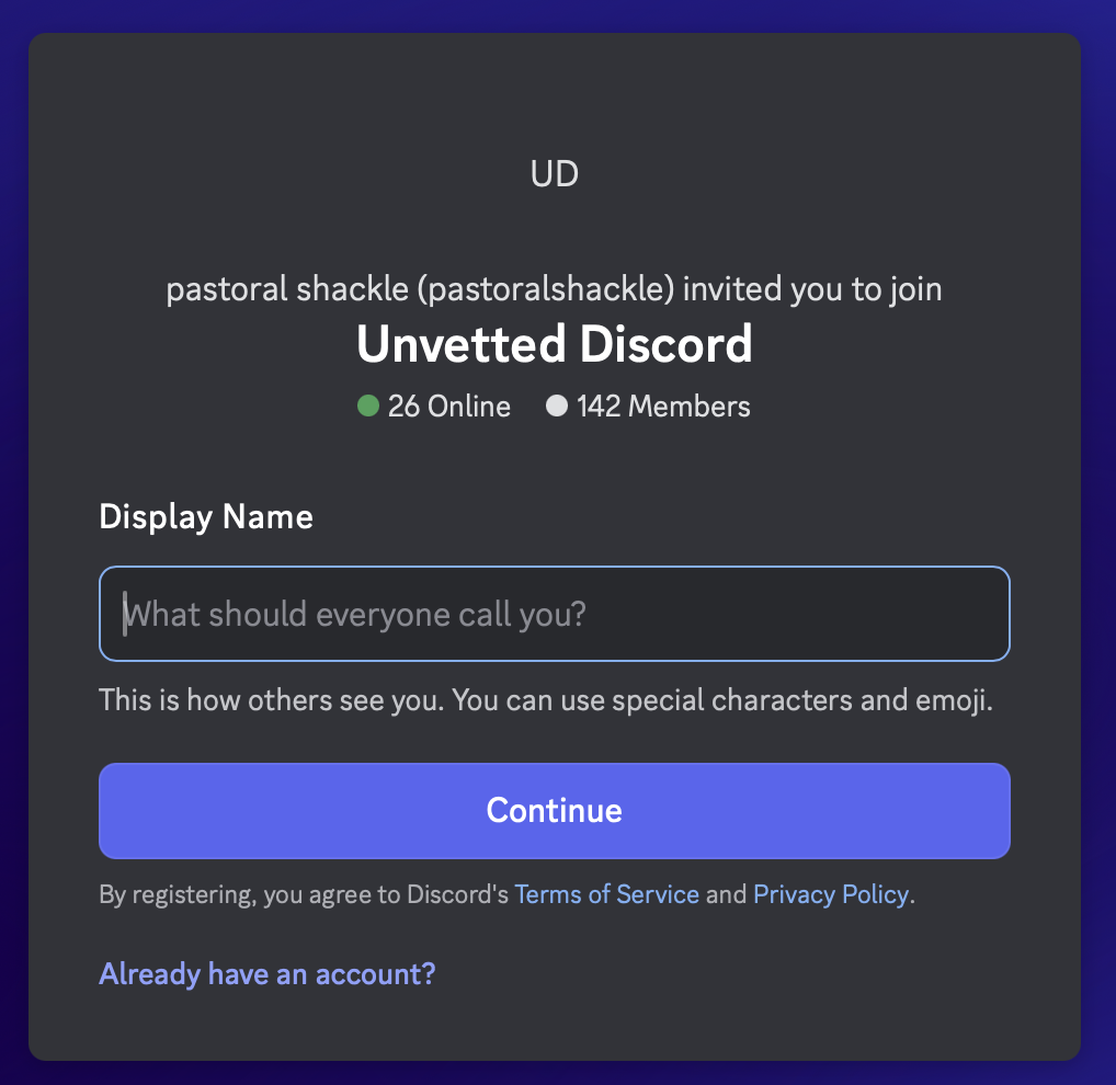 Discord invite, not logged in